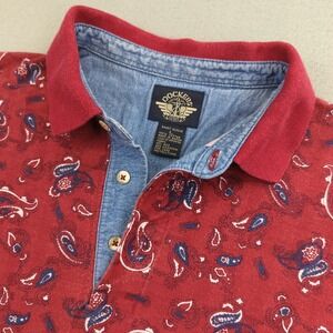 Vintage‎ Dockers Levis Polo Shirt Mens L Red Paisley Short Sleeve Denim Collar